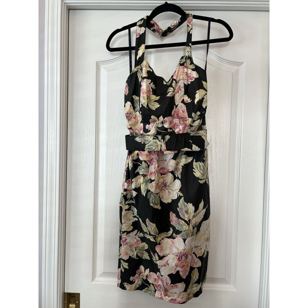 Vintage Floral Pencil Bombshell Pinup Halter Dress Carol Anderson 5/6‎ Small